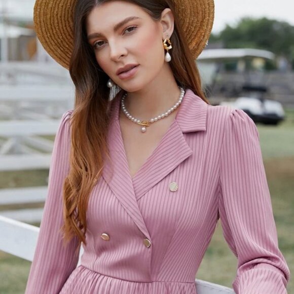 Mauve Pink SHEIN Maxi Dress with Collar and Decorative Buttons Size M (US 6) 🌸🌷🌸 - Picture 8 of 10